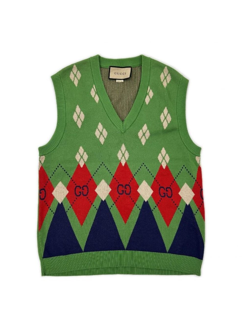 Gucci Green Argyle Knit Vest